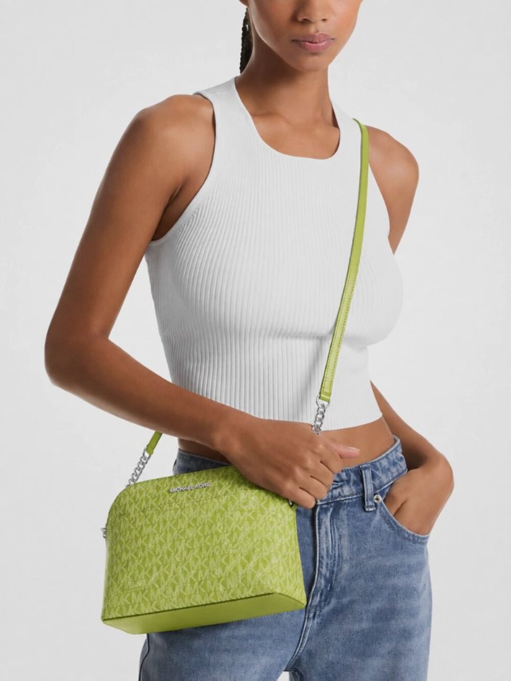 New Michael Kors Jet Set Travel Medium Logo Dome Crossbody Bag Lime